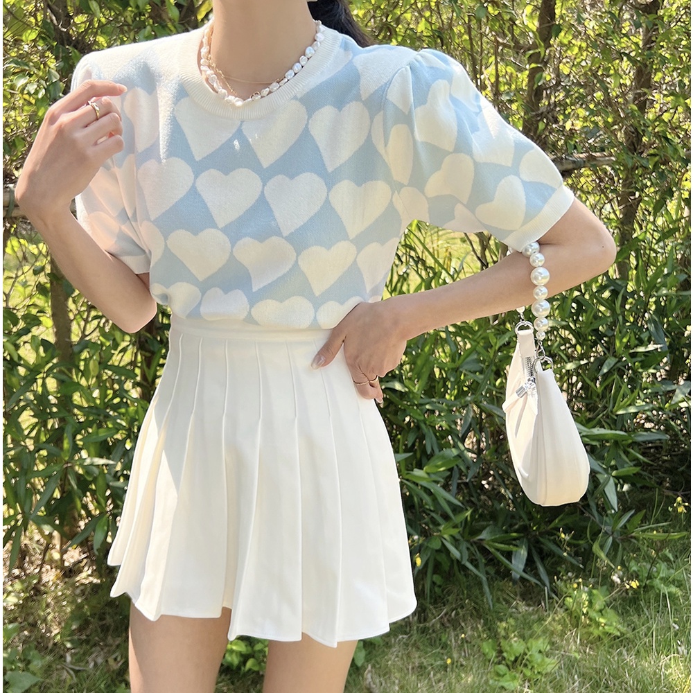 Áo Len Tay Ngắn Phồng Cổ Tròn Phong Cách Cổ Điển Dành Cho Nữ