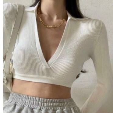 Áo croptop cổ V hở lưng tay dài_TTV2 | BigBuy360 - bigbuy360.vn