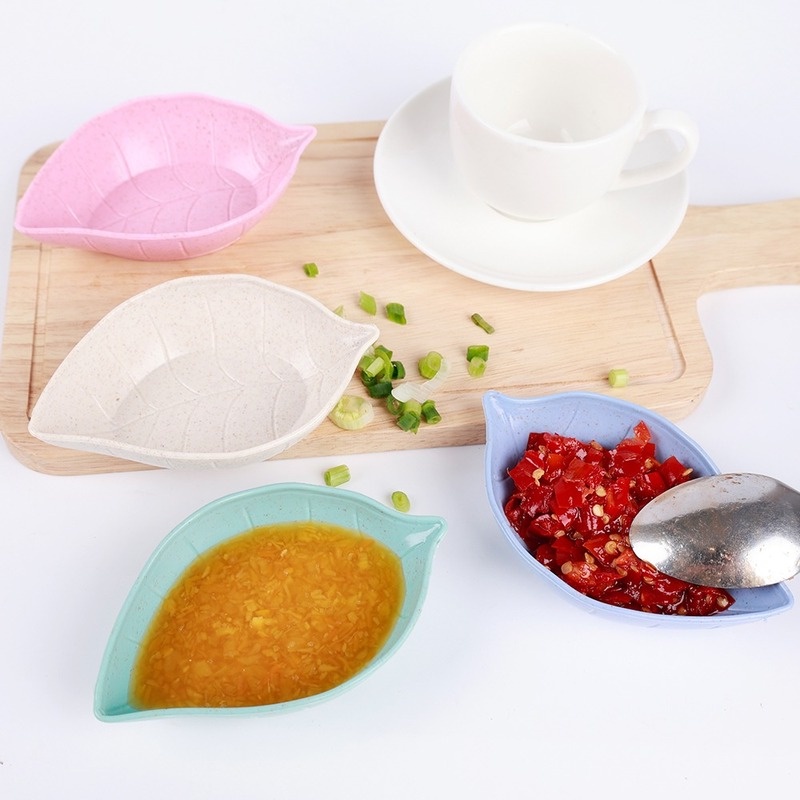 Bát Đựng Nước Chấm, Gia Vị Bằng Sợi Lúa Mì Hình Chiếc Lá 4 Màu Tùy Chọn