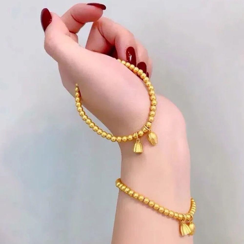 Vòng Tay Unisex Họa Tiết Hoa Sen Đơn Giản Duyên Dáng|Vòng Tay Chuỗi Hạt Đồng Màu Sắc Phong Cách Retro