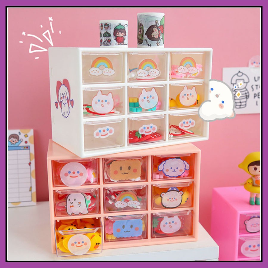Kệ giá nhựa mini để bàn, đựng mỹ phẩm, đồ dùng đa năng, kệ 6 ngăn, 9 ngăn nhiều màu trang trí bàn học
