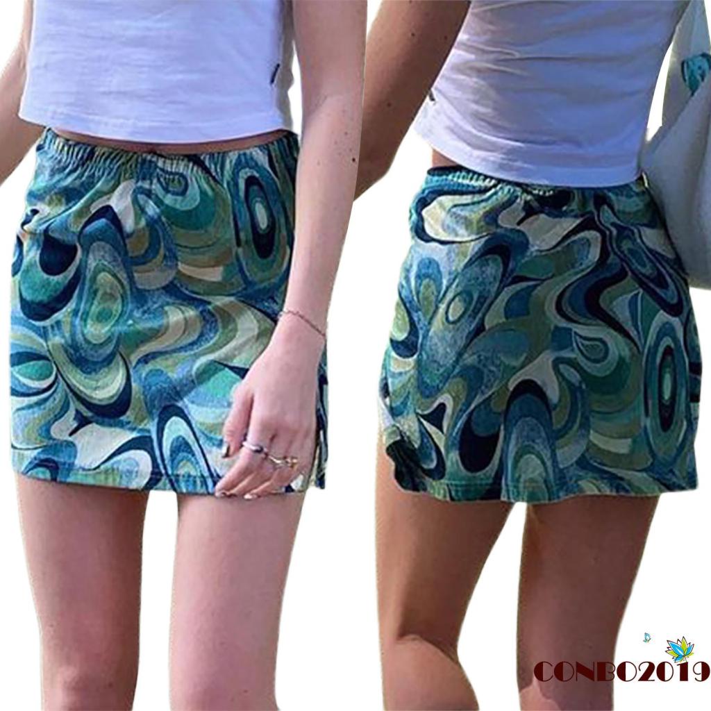 Chân Váy Xẻ Tà Lưng Cao In Họa Tiết Trừu Tượng Thời Trang Cho Nữ