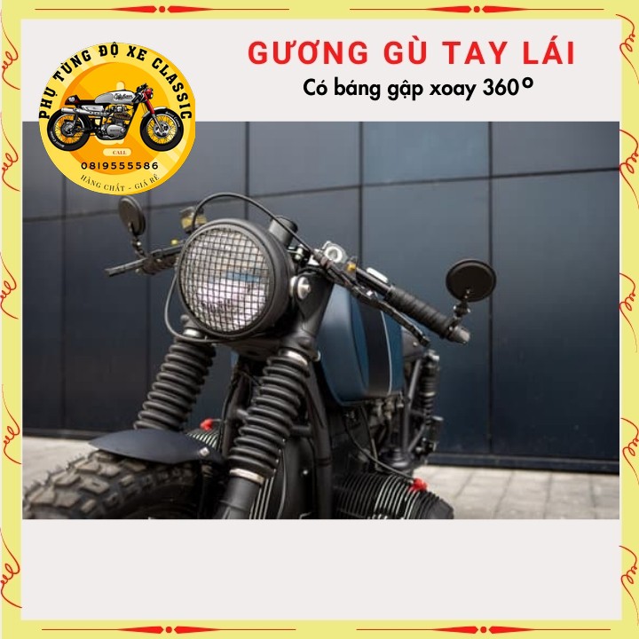 Gương gù tay lái kính gù tròn gương kiểng xe máy  CLASSIC cao cấp có báng gập giá 1 chiếc