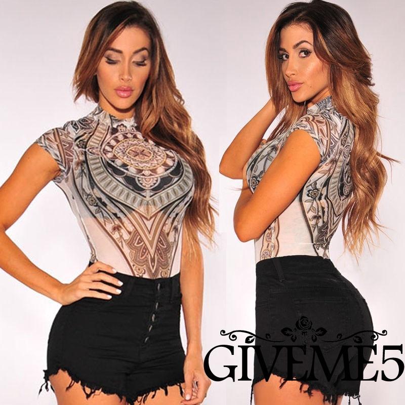 Bộ áo ngắn tay cổ tròn liền quần lót quyến rũ cho nữ