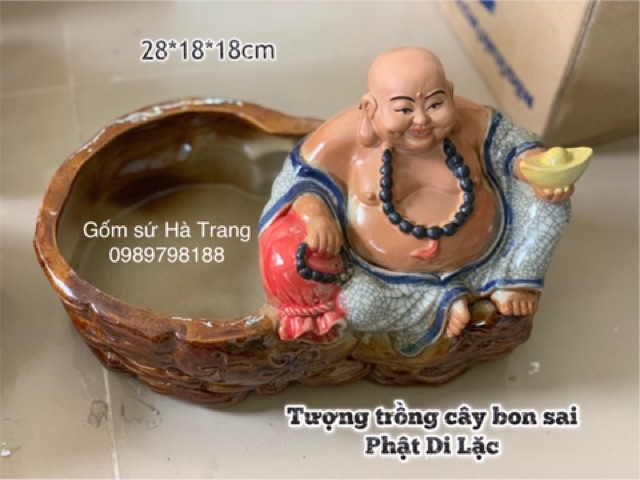 Tượng trồng cây Bonsai Phật Di Lặc  Gốm sứ Bát Tràng cao cấp