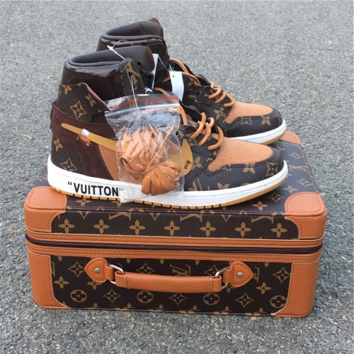 Giày thể thao JD1 LV cao cổ mới 2022, Giày sneaker Jordan 1 mix LV bản mới nam nữ FullBoxBill