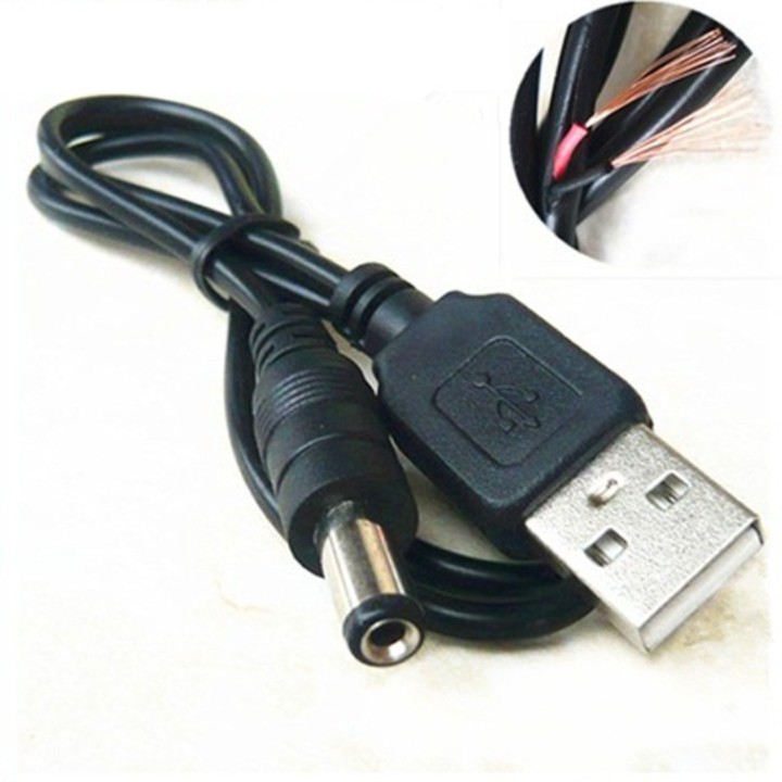 Dây nguồn 5.5x2.1mm, chân cắm USB, dài 0.7m