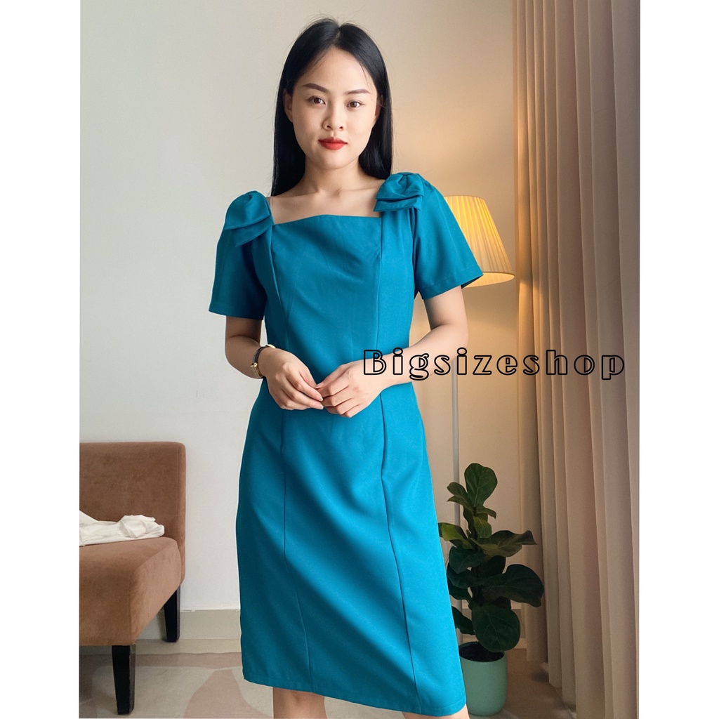 (50 - 90 KG) ĐẦM XANH NƠ VAI SANG CHẢNH, THIẾT KẾ CHEO BỤNG, TỰ TIN DẠO PHỐ, DỰ TIỆC.