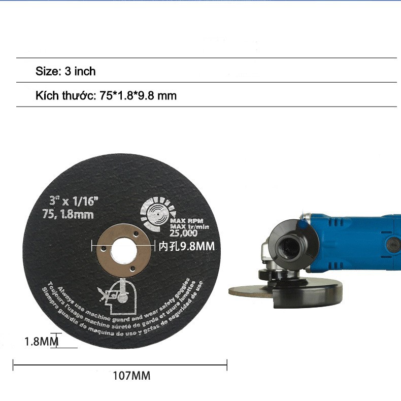 Đĩa Cắt Mài 3 Inch 75mm Dày 1.8mm Cắt Sắt, Thép Dùng Cho Máy Mài Cắt Mini Cầm Tay