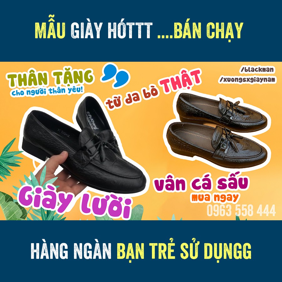 Giày lười vân cá sấu nam đẹp thời trang chính hãng Fu Khang màu đen GL11