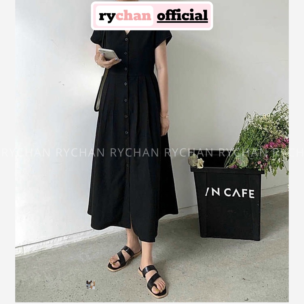 Đầm Xòe Midi Đen Cổ V Khoét Lưng Lạ Mắt  - DX0104