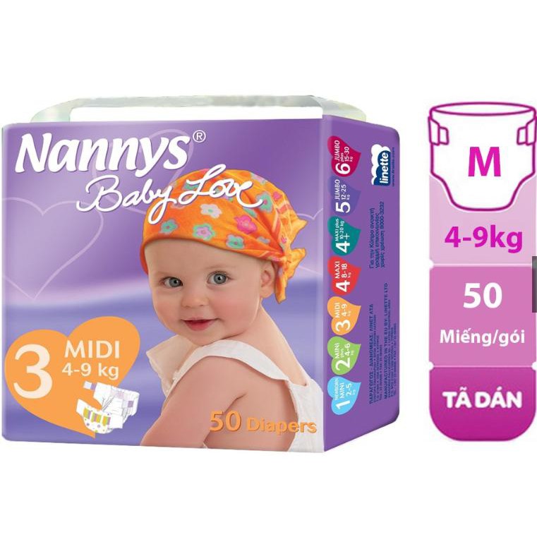 Gói dùng thử Tã dán Nannys Midi M (4-9kg) (2 Miếng/Túi)