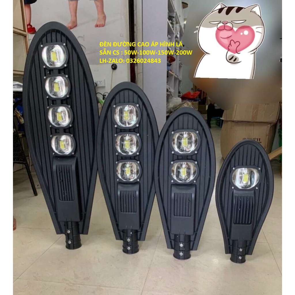 Đèn led chiếu sáng đường, đèn hình chiếc lá 200w, 150w, 100w, 50w ánh sáng trắng, vàng