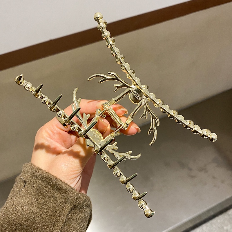 Kẹp Tóc Kim Loại Hình Tuần Lộc Đính Đá Lấp Lánh Phong Cách Vintage Hàn Quốc