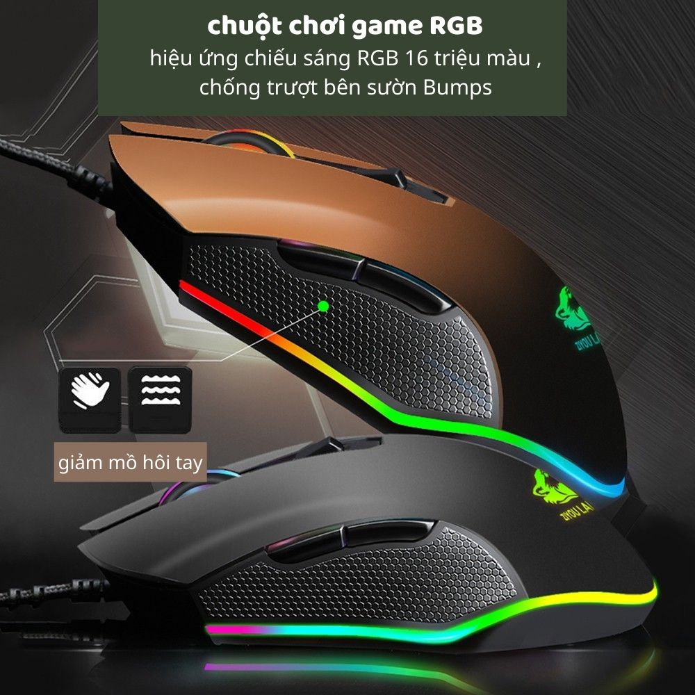 Chuột Máy Tính, Mouse Vi Tính ZIYOU V1 LED RGB, Sử Dụng Công Nghệ Chuột Quang Mới, DPI 4000, Chơi Game Dùng Văn Phòng