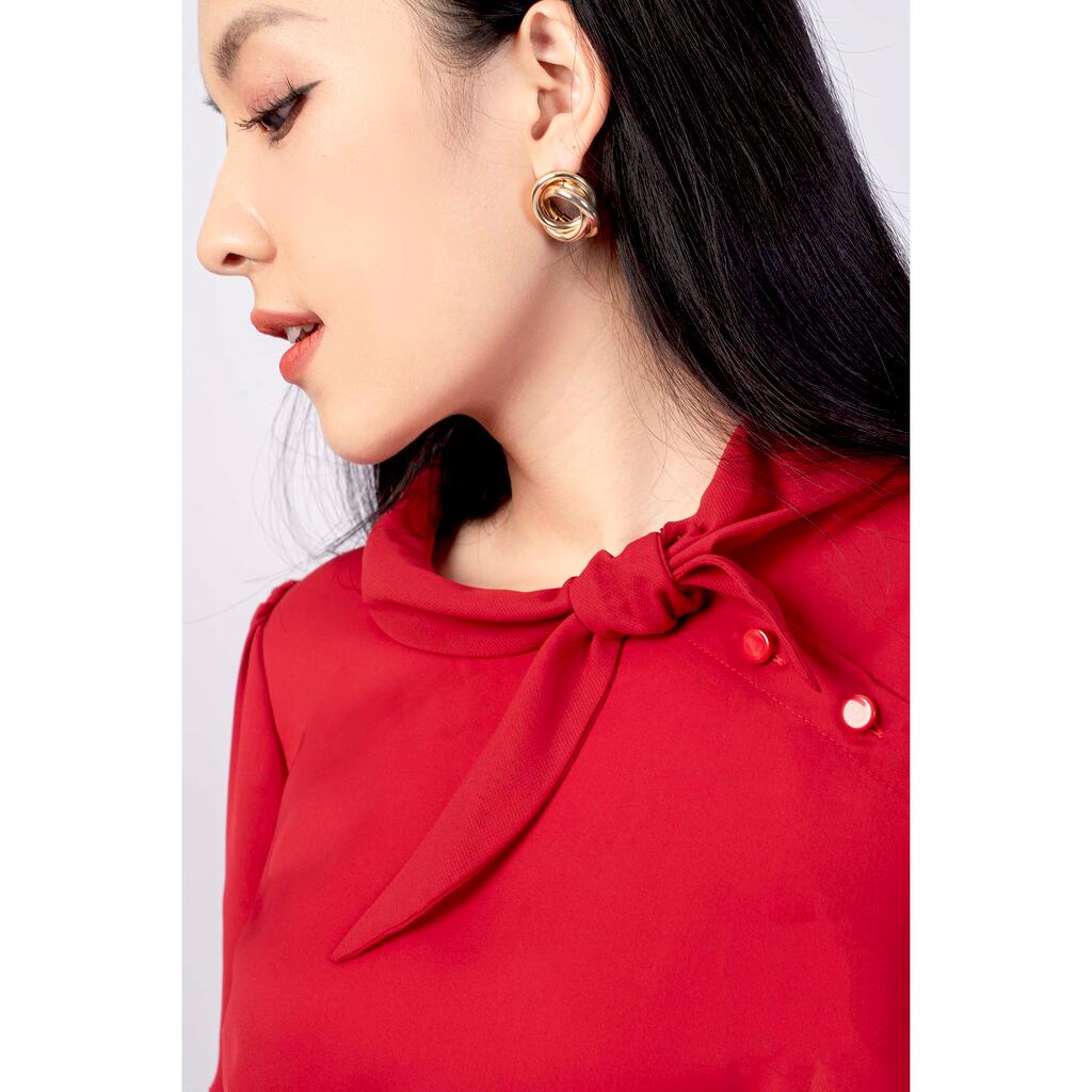 Áo sơ mi cổ tròn buộc nơ, tay cộc MMOutfit M-AO020121069