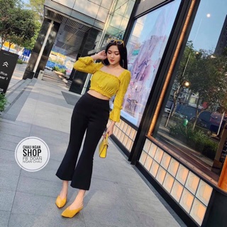 Áo croptop chun bánh bèo cổ vuông
