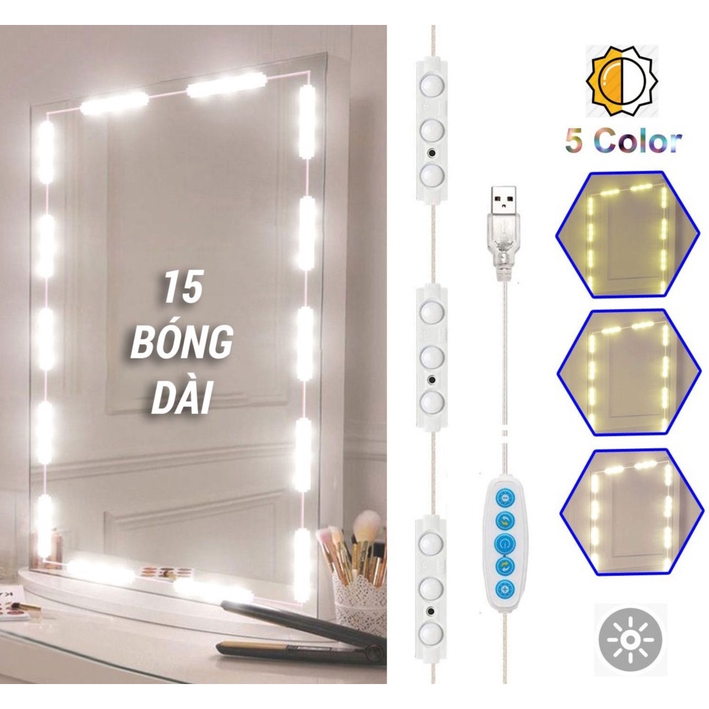 Bộ đèn led gắn gương trang điểm 3 chế độ sáng thông minh đèn led USB 5V, phù hợp cho nhiều loại gương trang điểm