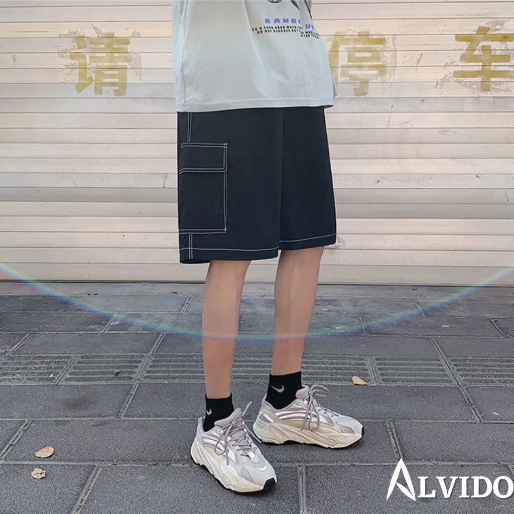 Quần SHORT TRƠN unisex ALVIDO thể thao basic nam nữ oversize phong cách đường phố Hàn Quốc Ulzzang