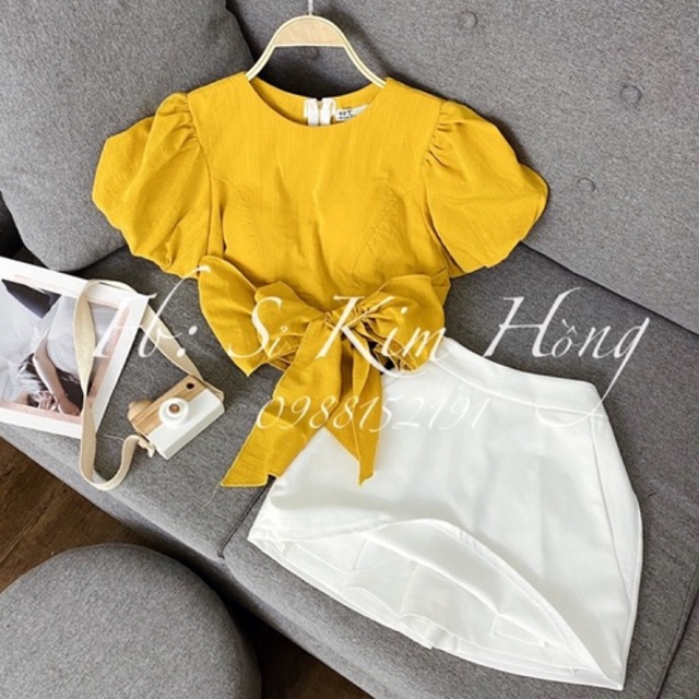 Áo kiểu nữ tay ngắn phồng nhẹ cột nơ khoá kéo sau Mã 597( (ẢNH SHOP CHỤP THẬT)