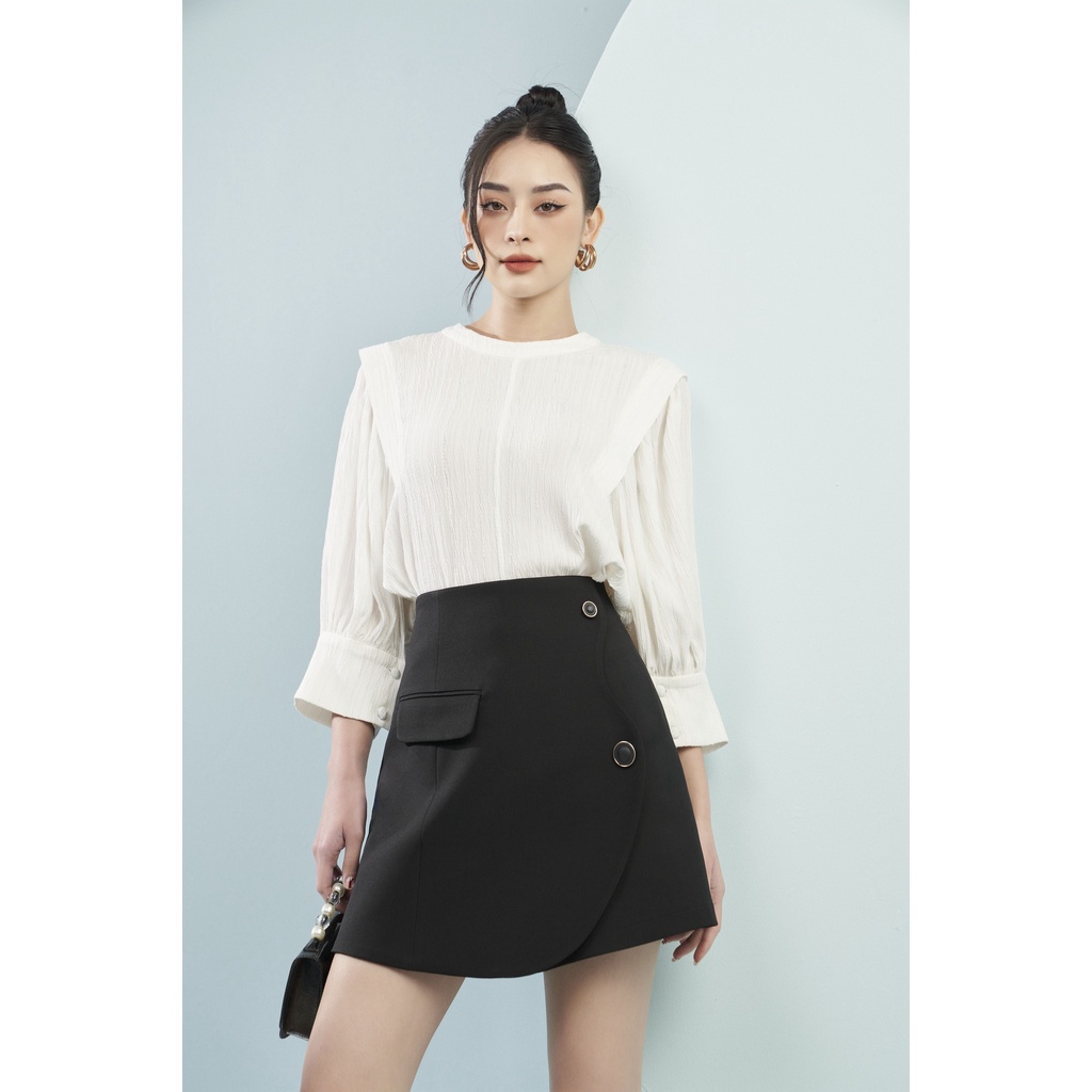 MOLLYNISTA  - Áo Gina gân cổ tròn tay bồng quyến rũ nữ tính thiết kế cao cấp đi chơi đi tiệc gợi cảm