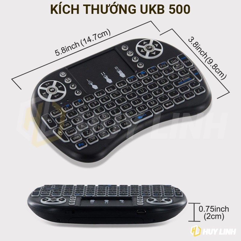 [ Pin sạc] Bàn phím kiêm chuột mini không dây UBK500 - Có Touchpad đa chạm sử dụng trên TV Box, Smart TV Android