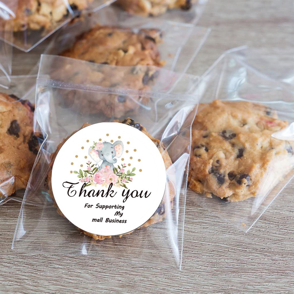 Cuộn 500 miếng dán chữ THANK YOU có 8 mẫu HÌNH CHÚ VOI CON gói hàng, gói quà, gói bánh, trang trí tiện dụng