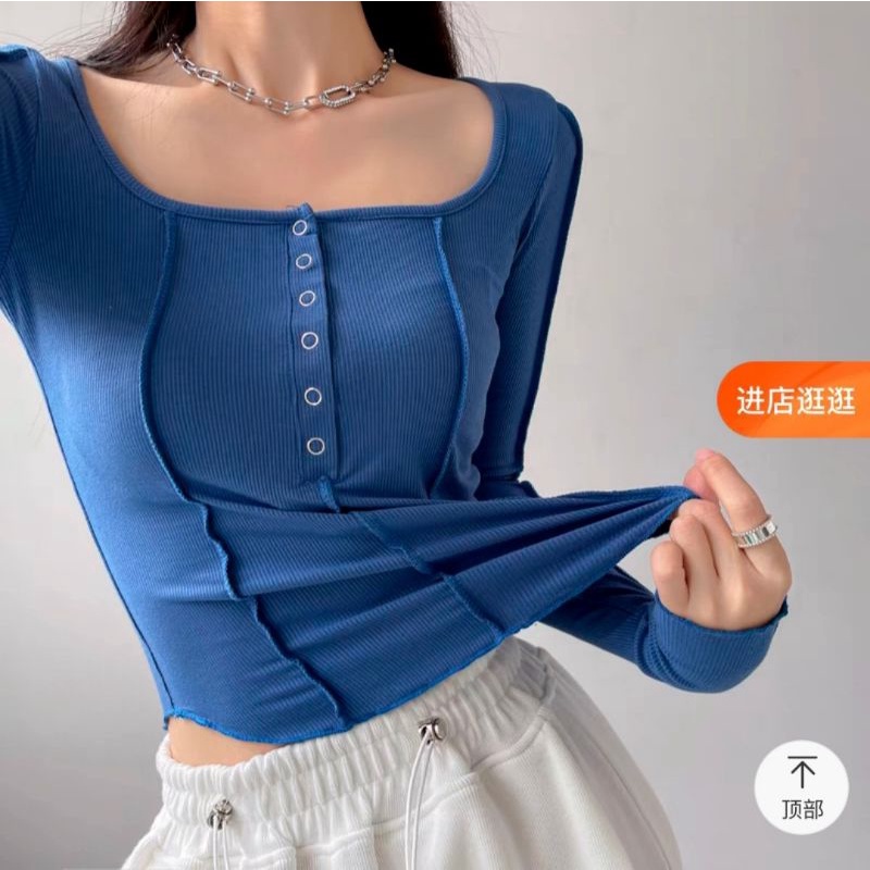 Áo cúc bấm CELLY may ngược tay dài vạt bầu