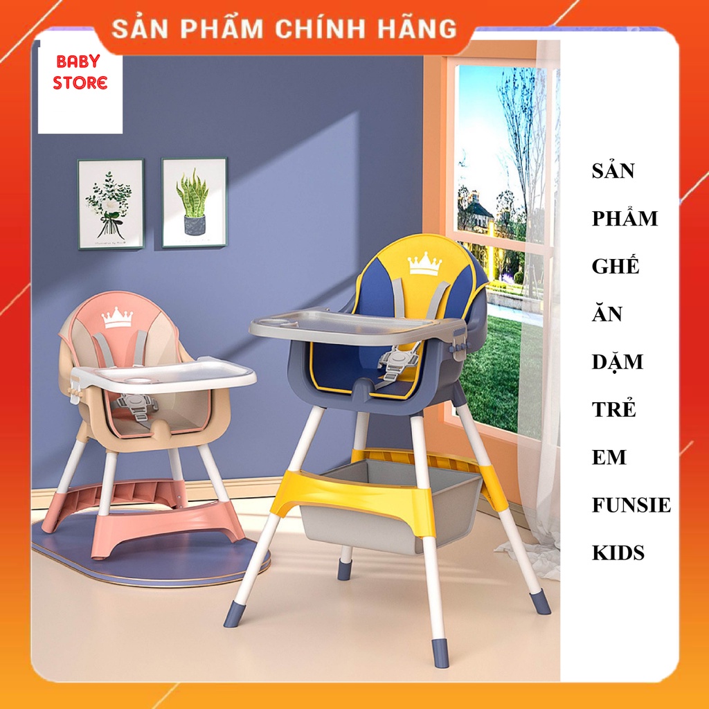 Ghế Ăn Dặm Trẻ Em Cao Cấp, Tùy Chỉnh Độ Cao, Full Phụ Kiện Miếng Lót Da PU, Dây An Toàn Và Giỏ Đựng Siêu Xịn