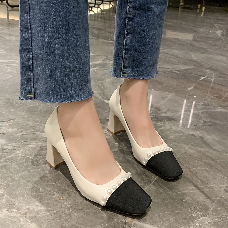 Giày cao gót mũi vuông thời trang Hàn Quốc tùy chọn màu sắc dành cho nữ