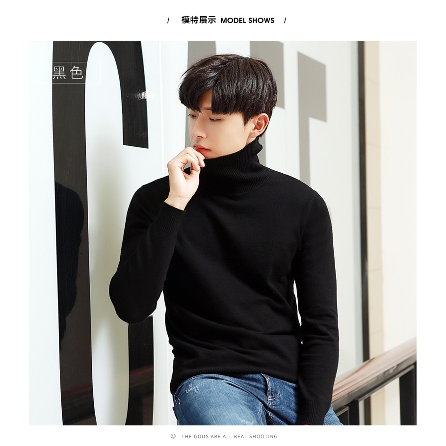 Áo len nam cổ lọ hàn quốc màu đen | BigBuy360 - bigbuy360.vn