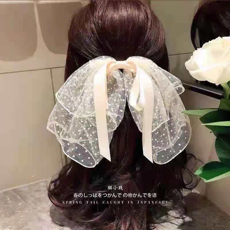 Japanese Sweet Lace Hair Clip New Mesh Big Bow Ribbon Hair Clip