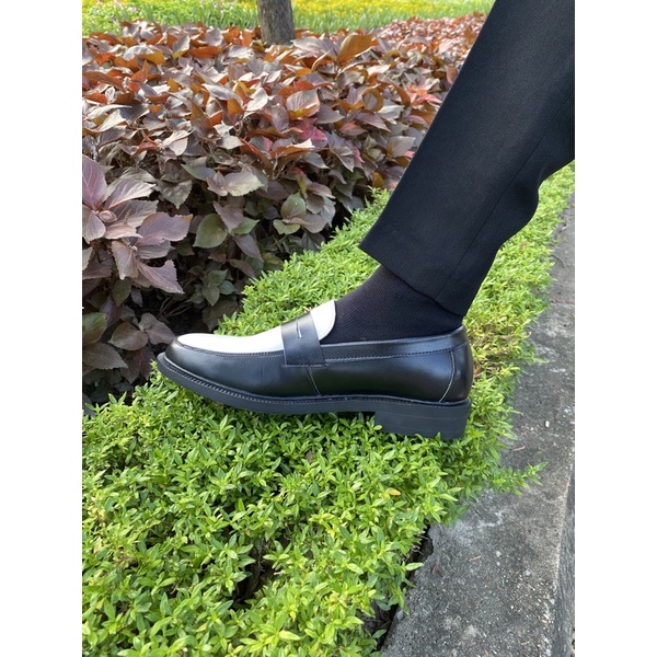 Giày Lười - Penny Loafer Màu Trắng Da Bò - Đế Cao Su Đúc,Tăng Chiều cao 4cm BH 12 Tháng