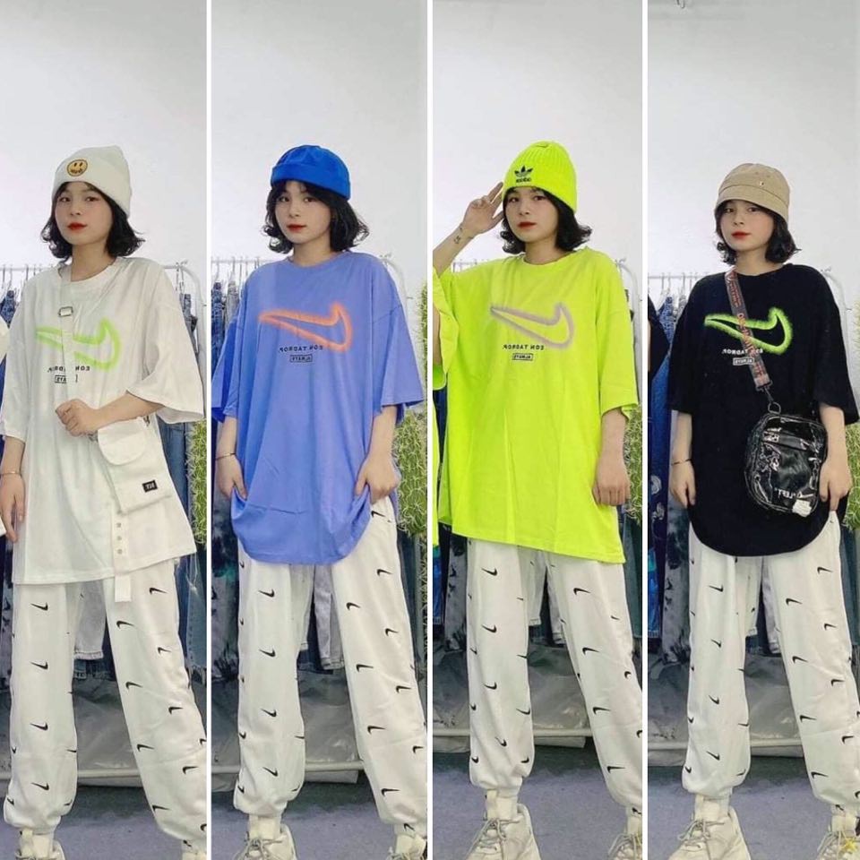 [CHEAPY] Set bộ unisex LOGO freesize phom suông rộng - Set bộ áo thun mix quần jogger cực ngầy freesize mặc đôi nam nữ