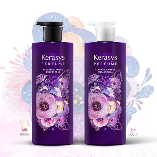 Dầu gội, Dầu xả nước hoa hương Violet tím và hoa diên vỹ Kerasys Elegance Amber Hàn Quốc 600ml