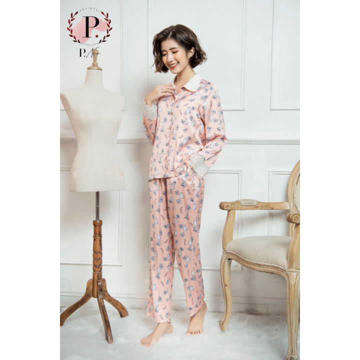 Bộ lụa Satin họa tiết cổ bẻ P.noir TĐ1907 | BigBuy360 - bigbuy360.vn