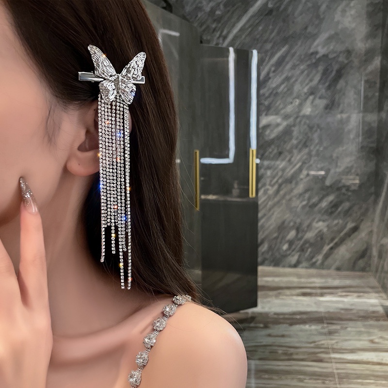 Kẹp tóc HAIMEIKANG trang trí cánh bướm đính đá phối tua thanh lịch dễ thương