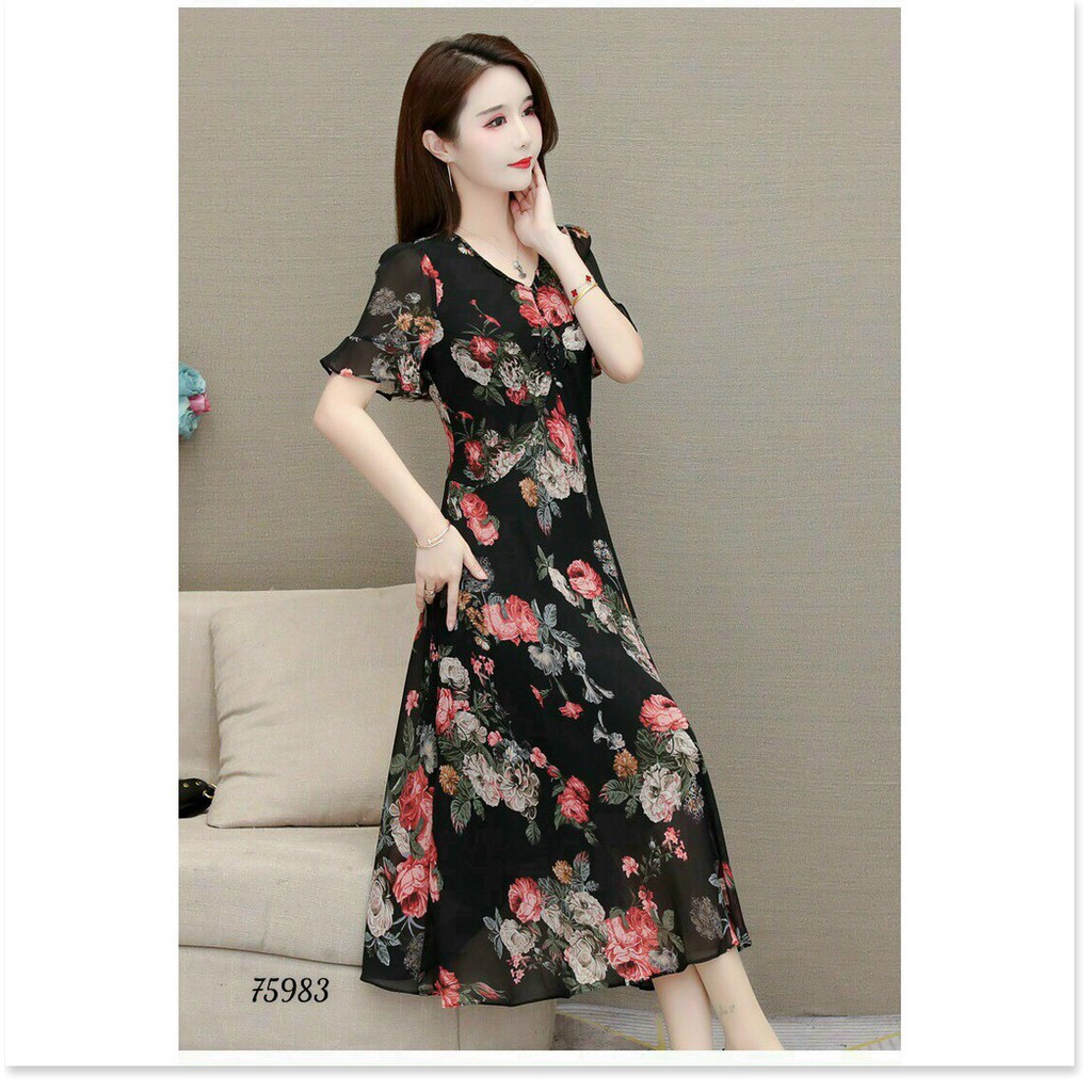 ĐẦM LỤA DÁNG XÒE HỌA TIẾT HOA VÔ CÙNG XINH THỜI TRANG KOKO MI