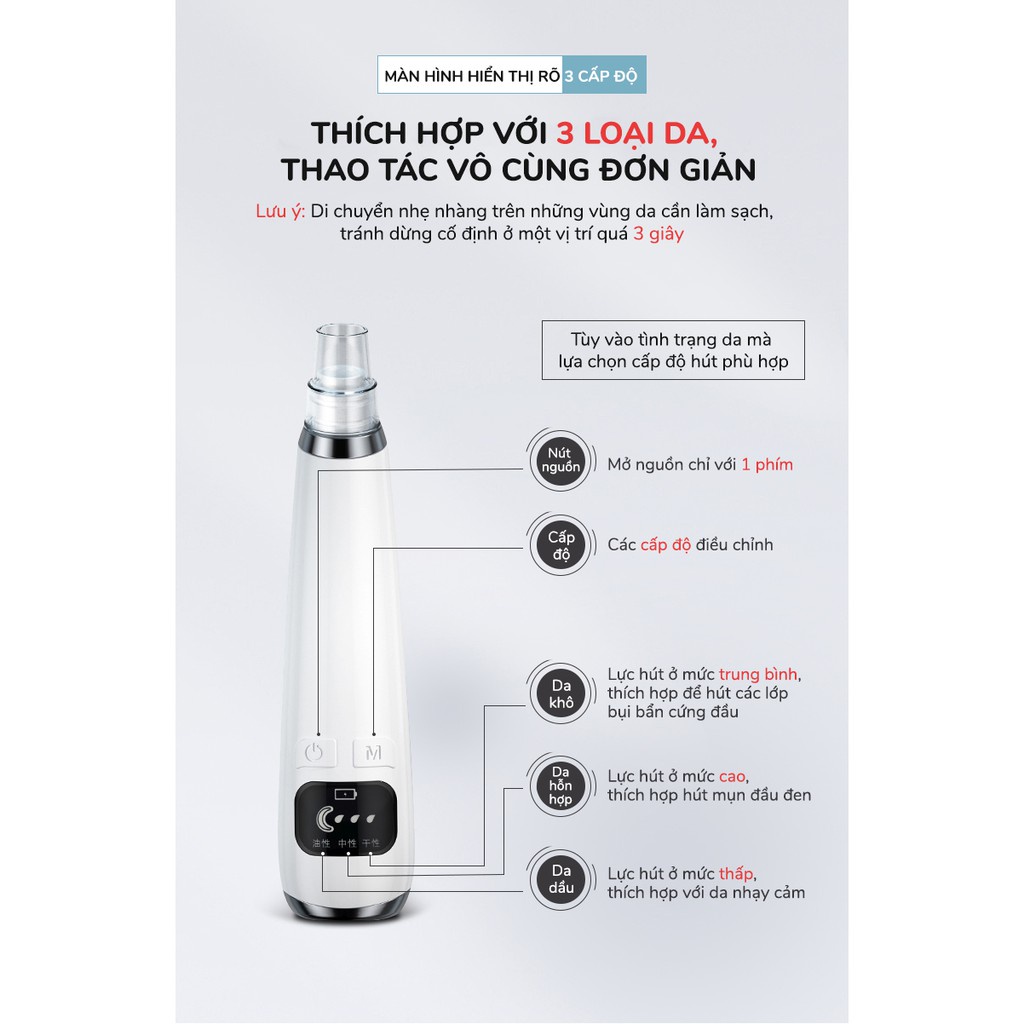 Máy hút mụn đầu đen vi tinh thể, se khít lỗ chân lông AINI COLLECTION - Hàng chính hãng Aini Việt Nam