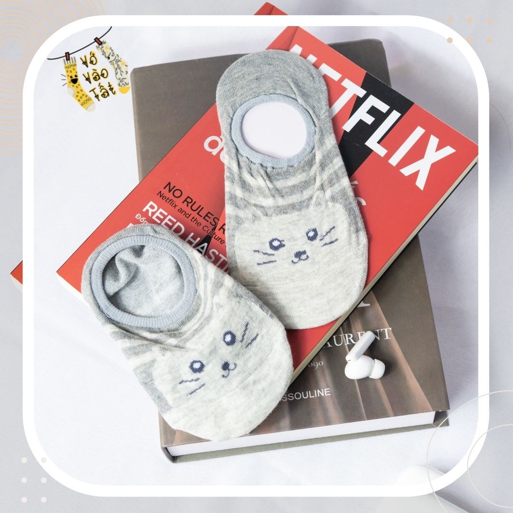 TẤT VỚ LƯỜI NỮ HOẠT HÌNH TRẮNG XÁM