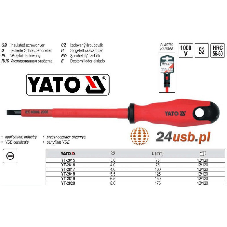 [ Dụng Cụ Số 1 ]. Đồ Nghề Yato Balan. TUA VÍT ĐẦU (-) CÁCH ĐIỆN YATO YT-2815,2816,2817,2818,2819,2820