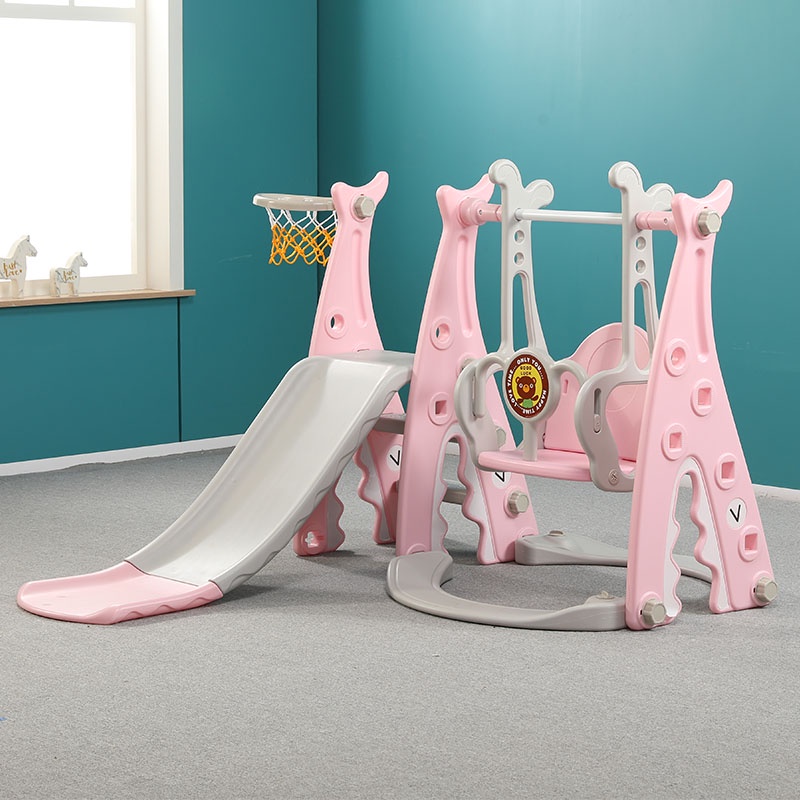 SD0642 Bộ cầu trượt xích đu, chất liệu nhựa PP an toàn, phù hợp cho chơi trong nhà ngoài trời, có bóng rổ đi kèm
