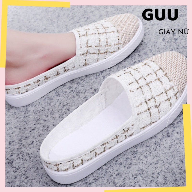 Giày sục nữ, giày lười nữ vải siêu bền siêu nhẹ kẻ trắng đen, giày slip on nữ