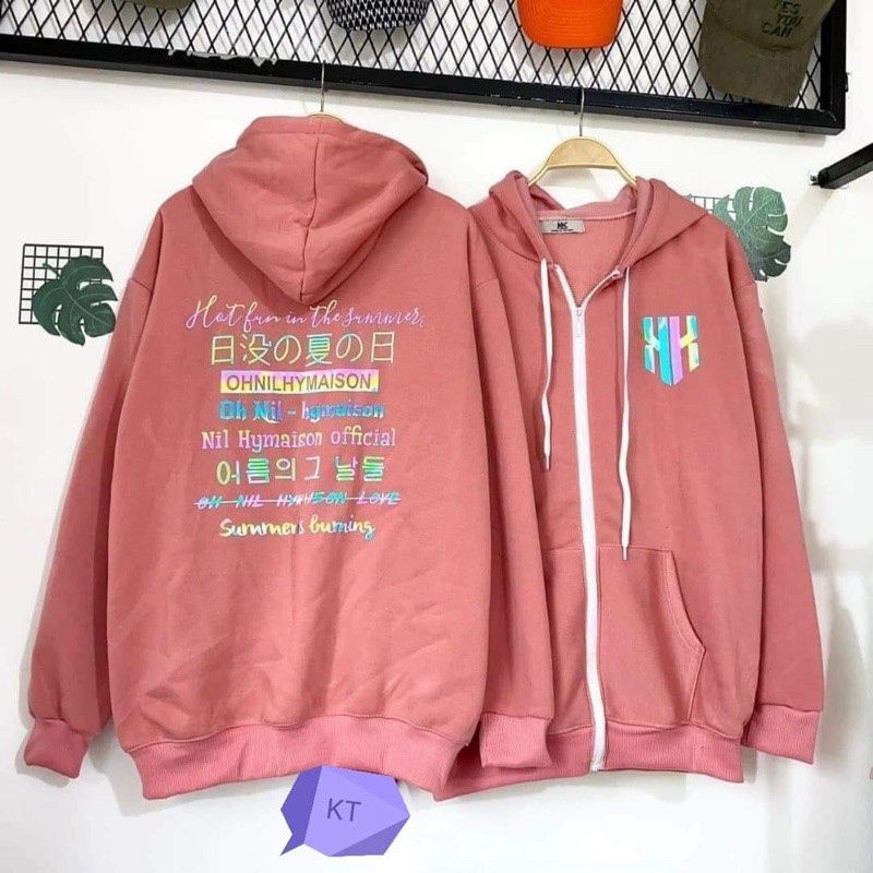 áo khoá hoddie chữ hàn mũ 2 lớp | BigBuy360 - bigbuy360.vn