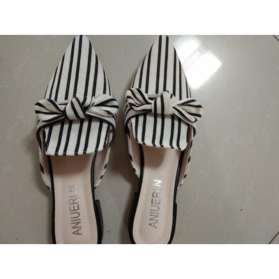 (ORDER) Giày sục nữ vải kẻ mũi vuông | BigBuy360 - bigbuy360.vn