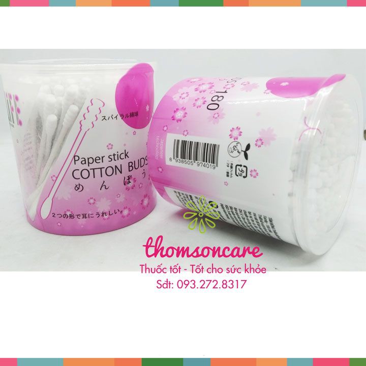 Tăm bông Life từ Nhật Bản - 1 đầu tròn, 1 đầu xoắn - hộp 180c cho cả người lớn và trẻ em