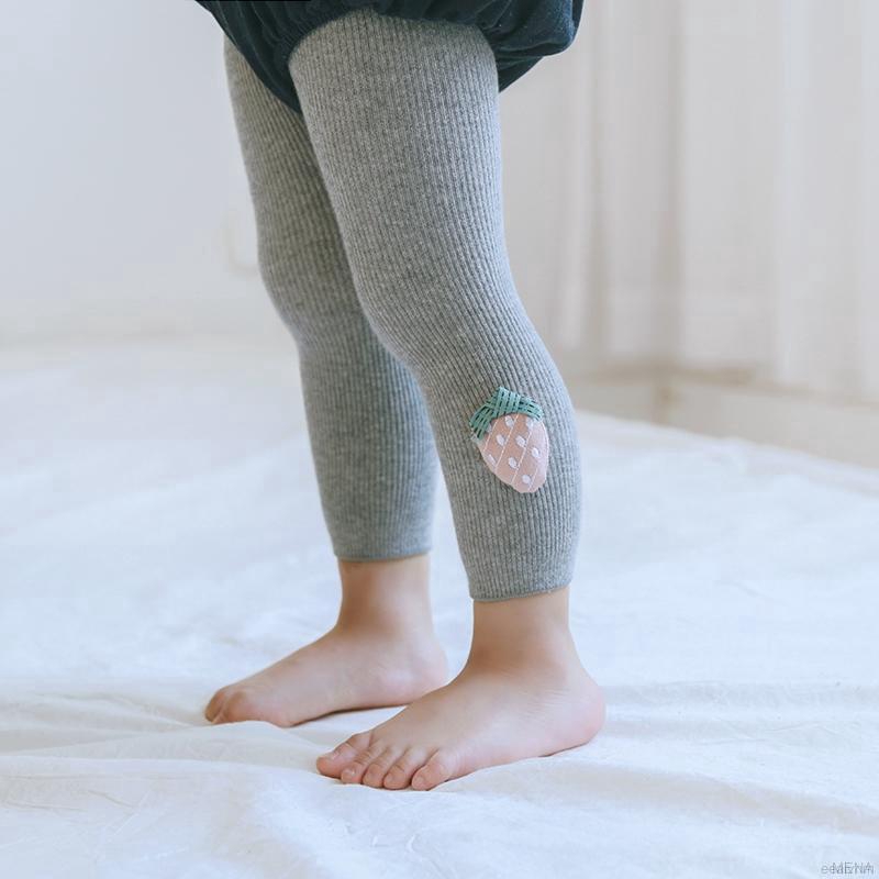 Quần legging cotton màu trơn họa tiết trái cây đáng yêu cho bé gái