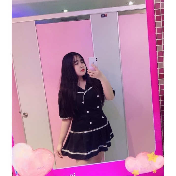 Sét áo vét + chân váy xoè viền ren siêu xinh bigsize 60-90kg