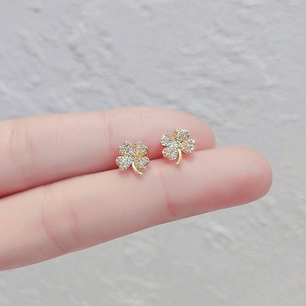 [Jiudolan] Khuyên Tai Hình Cỏ Bốn Lá Đơn Giản Thời Trang Dành Cho Nữ