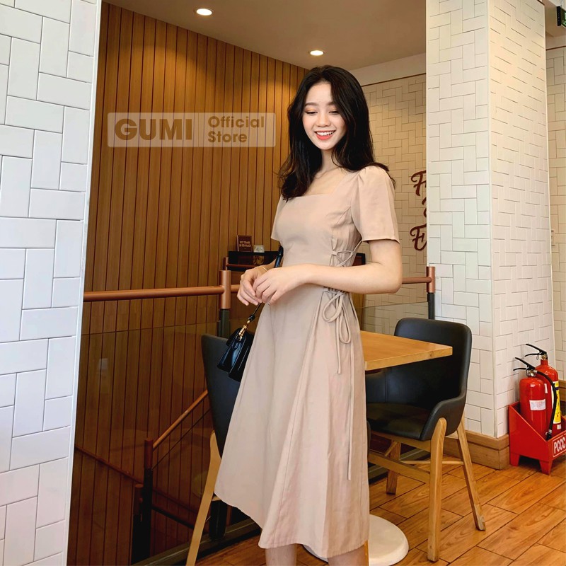 Váy cổ vuông dự tiệc dáng xòe tay phồng có dây rút eo - Đầm dài dự tiệc dáng xòe Gumi trẻ trung xinh đẹp GM2070 | BigBuy360 - bigbuy360.vn